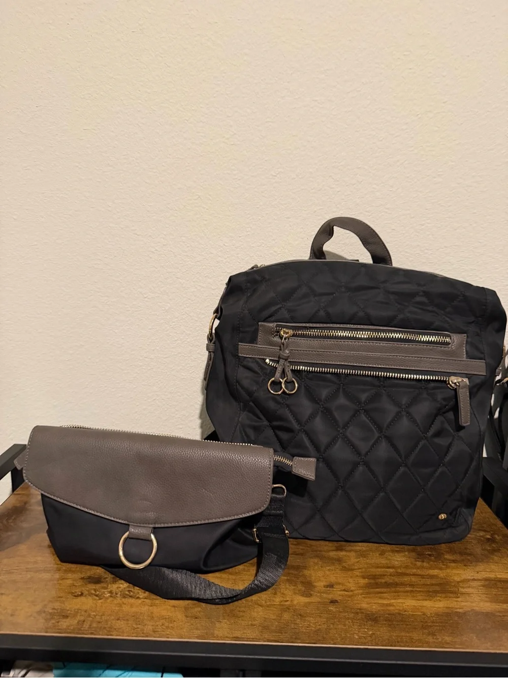 Black Backpack with Taupe Trim